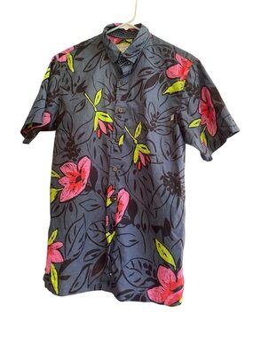 Roberta Oaks Honolulu Hawaii Floral Aloha Shirt Large Made In USA Retro Mod